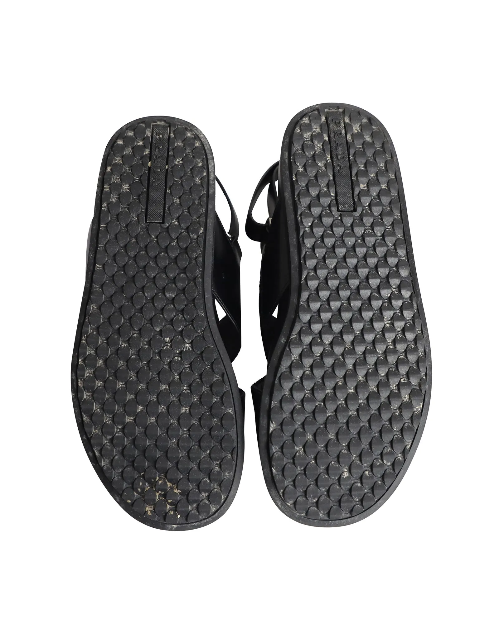 Prada Logo Strap Crisscross Sandals in Black Leather