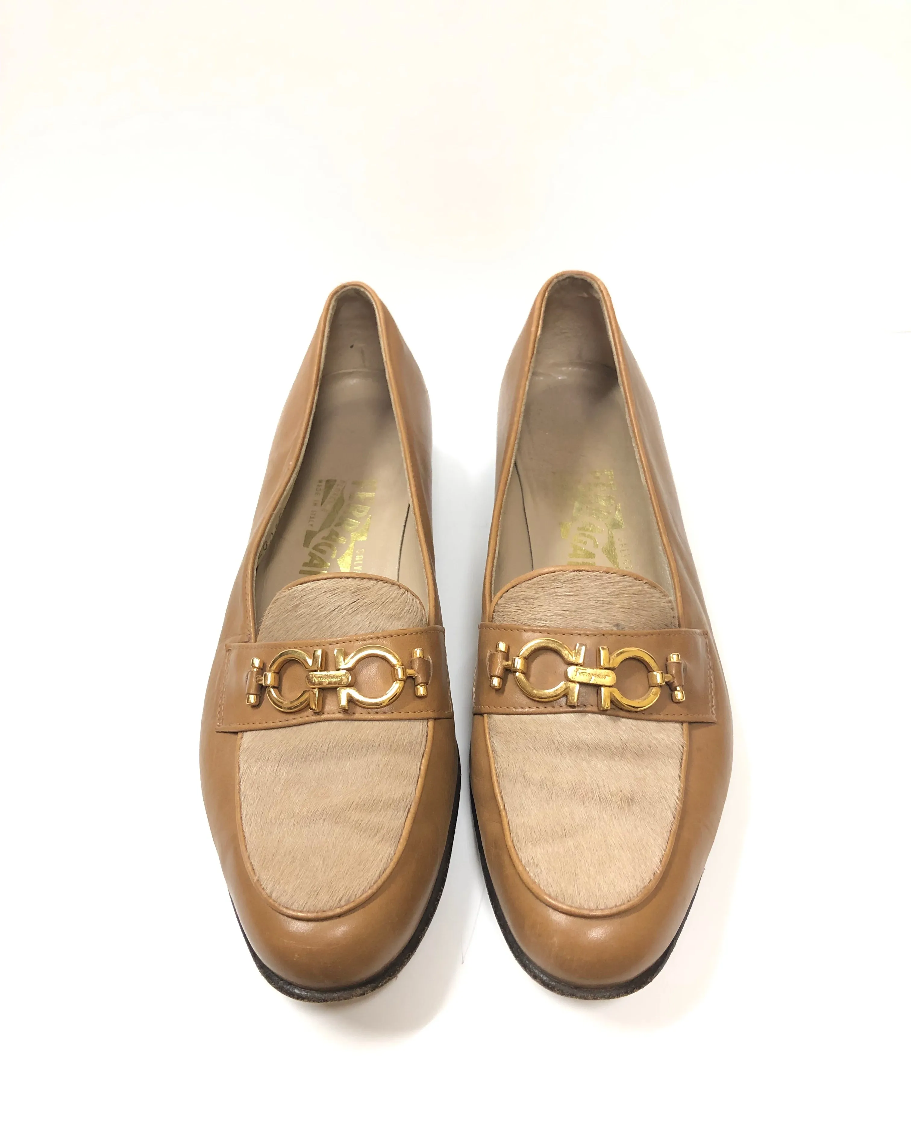 SALVATORE FERRAGAMO LEATHER PONY HAIR LOAFER SIZE 8.5 AA
