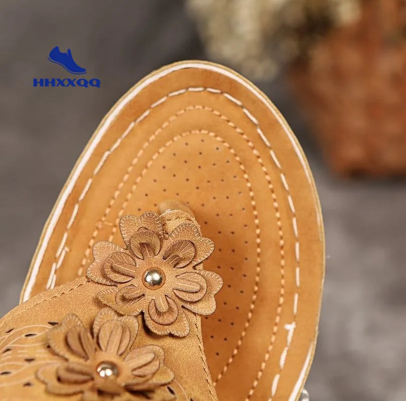Sandals with Arch Support Anti-Slip wedges Sandal Vintage flower Flip Flop slippers comfortable Casual Wedge Sandals Shoes