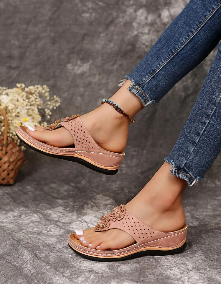 Sandals with Arch Support Anti-Slip wedges Sandal Vintage flower Flip Flop slippers comfortable Casual Wedge Sandals Shoes