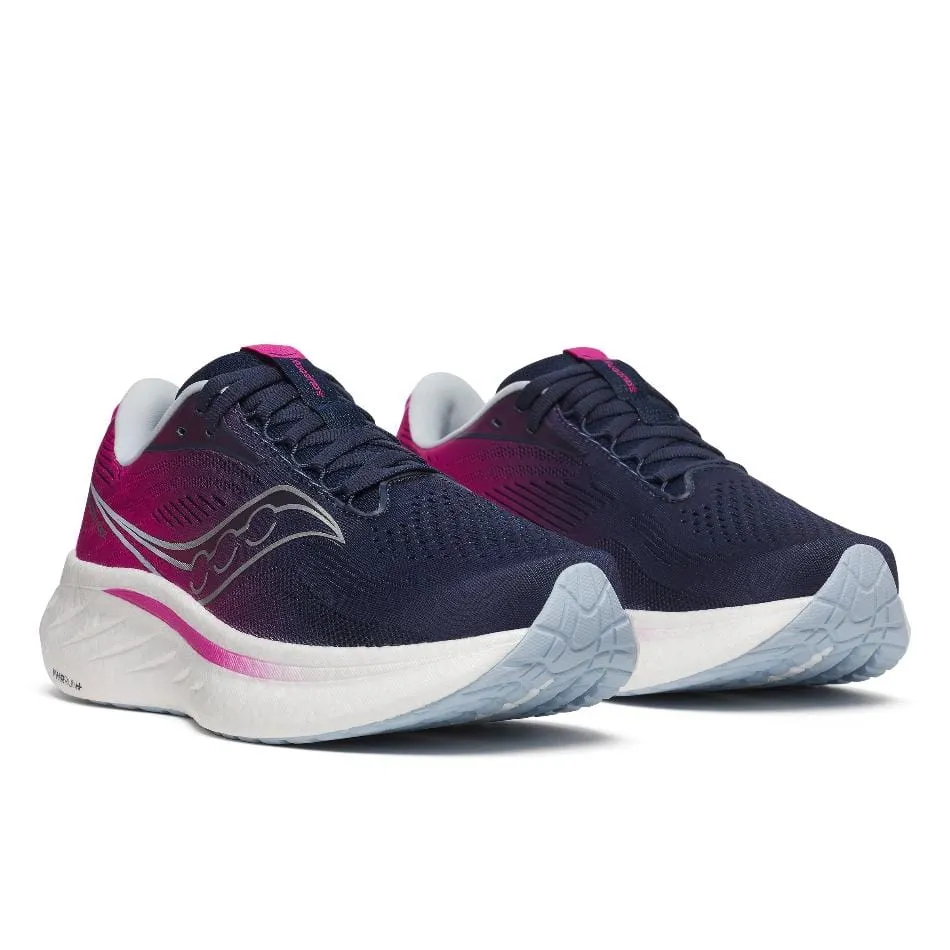 Saucony Women's Ride 18 Running Shoes in Navy/Fuchsia SS25