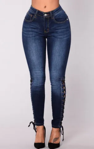 SIDE LACE-UP SKINNY JEANS
