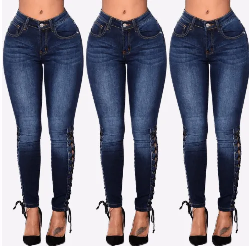 SIDE LACE-UP SKINNY JEANS