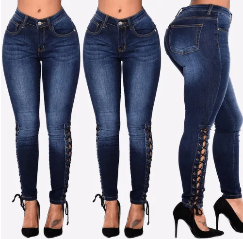 SIDE LACE-UP SKINNY JEANS