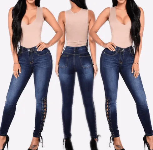 SIDE LACE-UP SKINNY JEANS