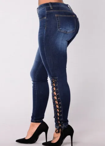 SIDE LACE-UP SKINNY JEANS