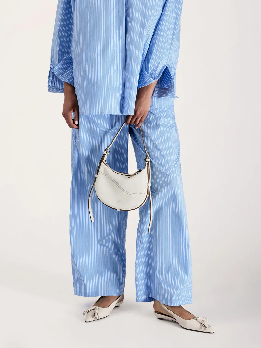 Silea Bianco/Contrast Stitch Grained Leather Mini hobo bag