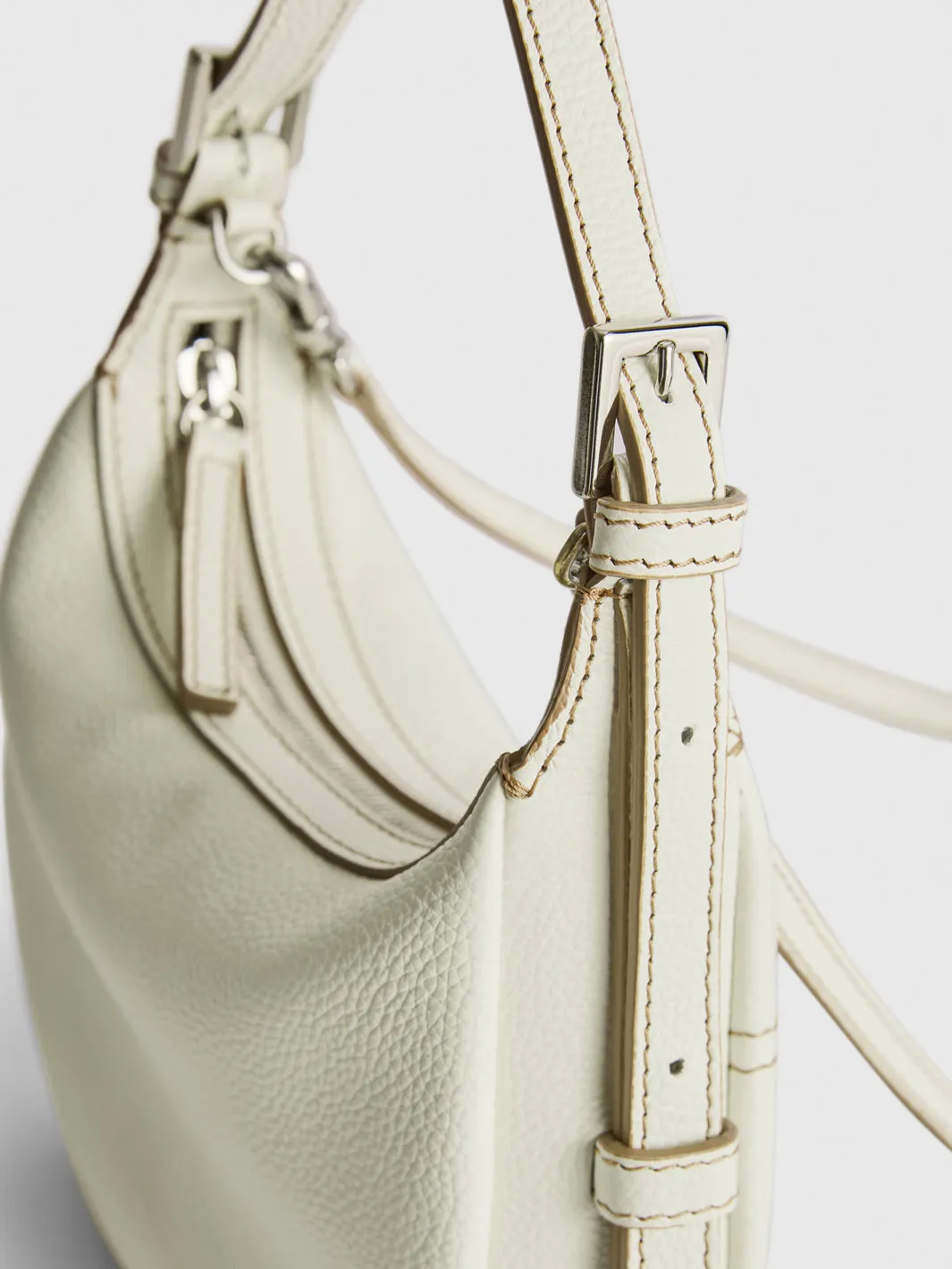 Silea Bianco/Contrast Stitch Grained Leather Mini hobo bag