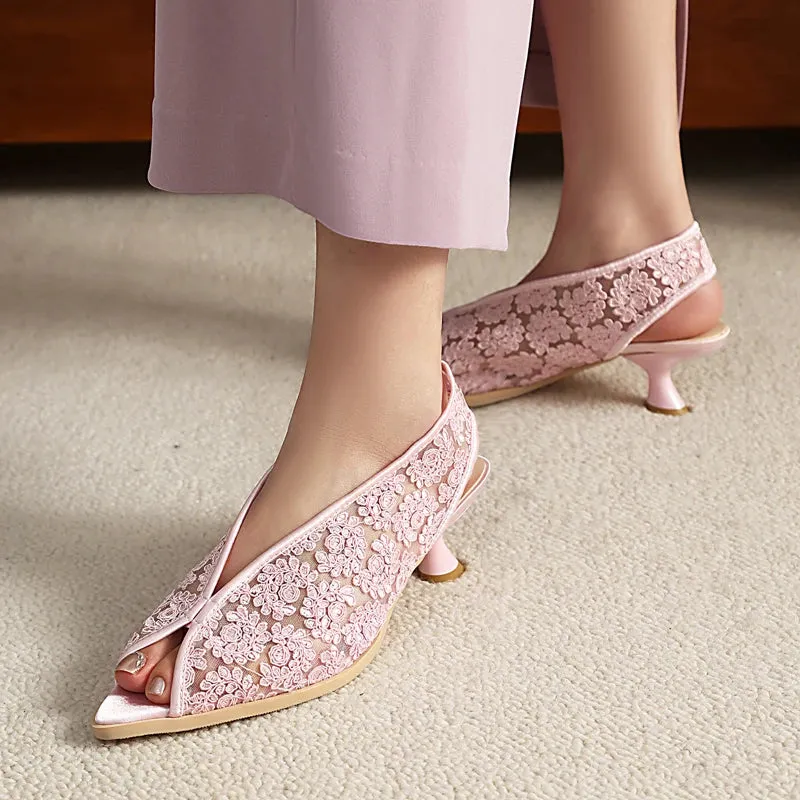 Silvie Elegant Lace Tulip Peep Toe Sandals