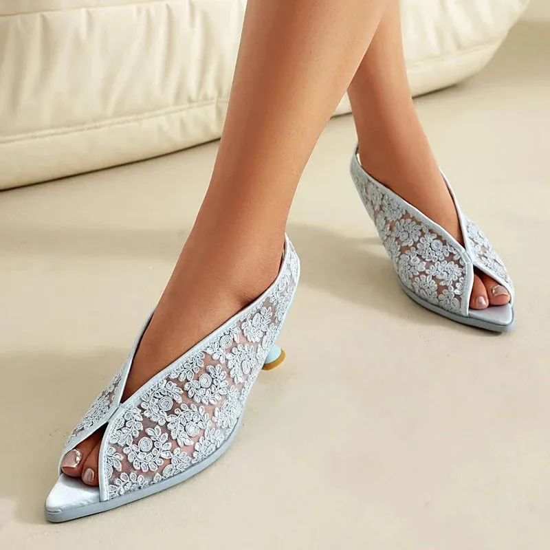 Silvie Elegant Lace Tulip Peep Toe Sandals
