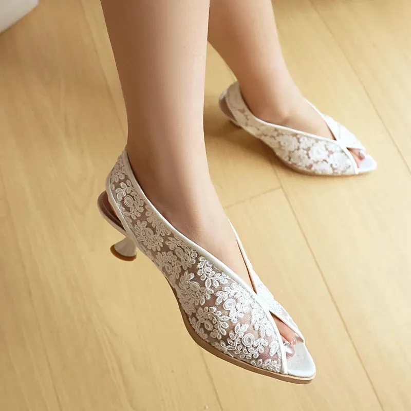Silvie Elegant Lace Tulip Peep Toe Sandals