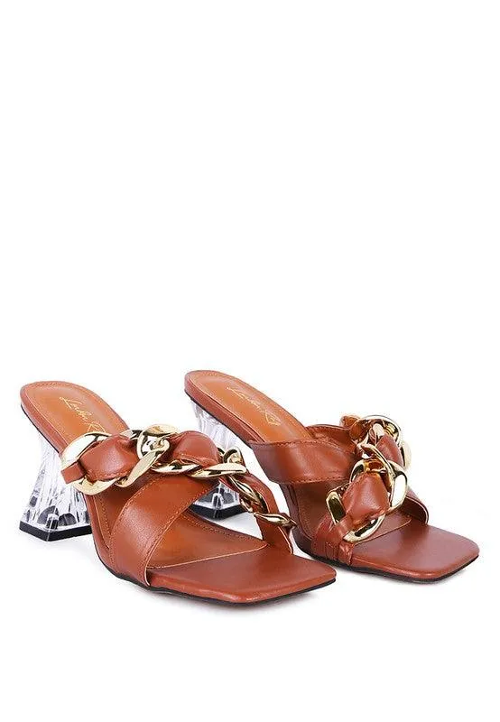 Wandy Clear Heel Chain Detail Sandals