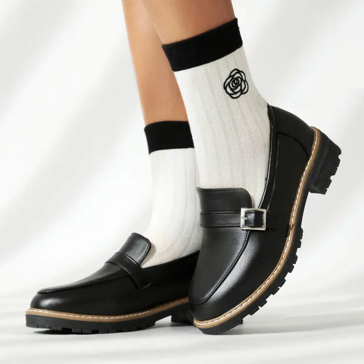 Women's Round Toe Low Heel Loafers Shoes