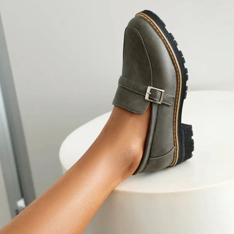 Women's Round Toe Low Heel Loafers Shoes