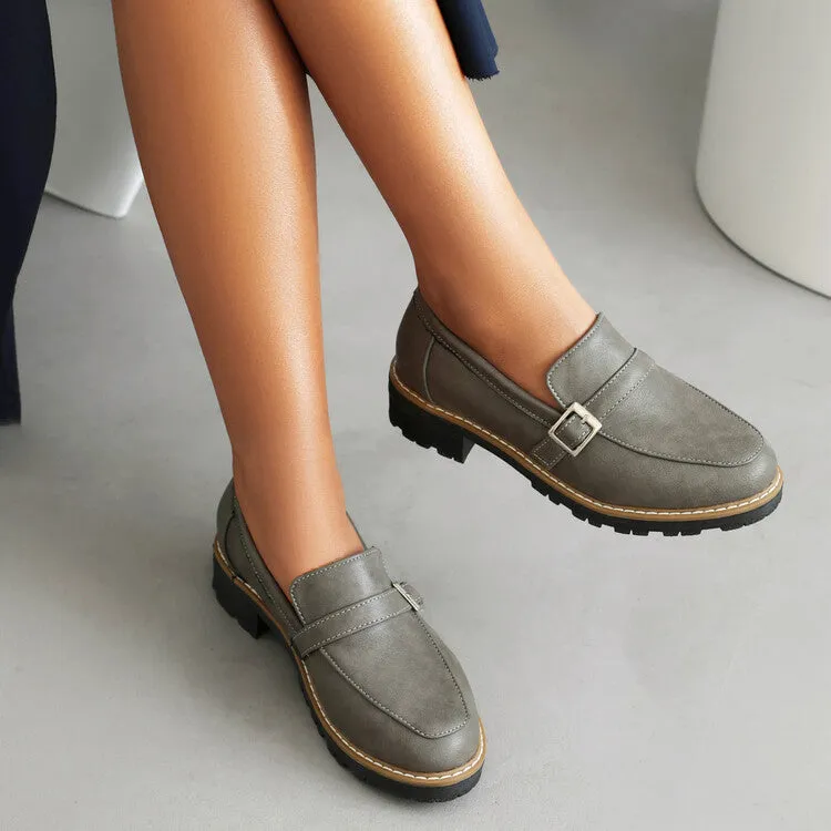 Women's Round Toe Low Heel Loafers Shoes