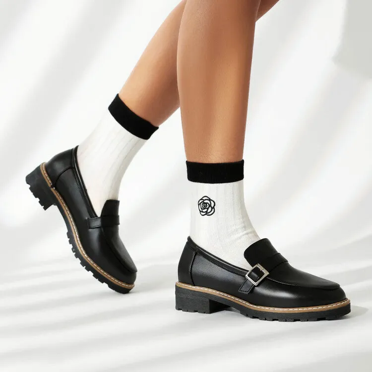 Women's Round Toe Low Heel Loafers Shoes