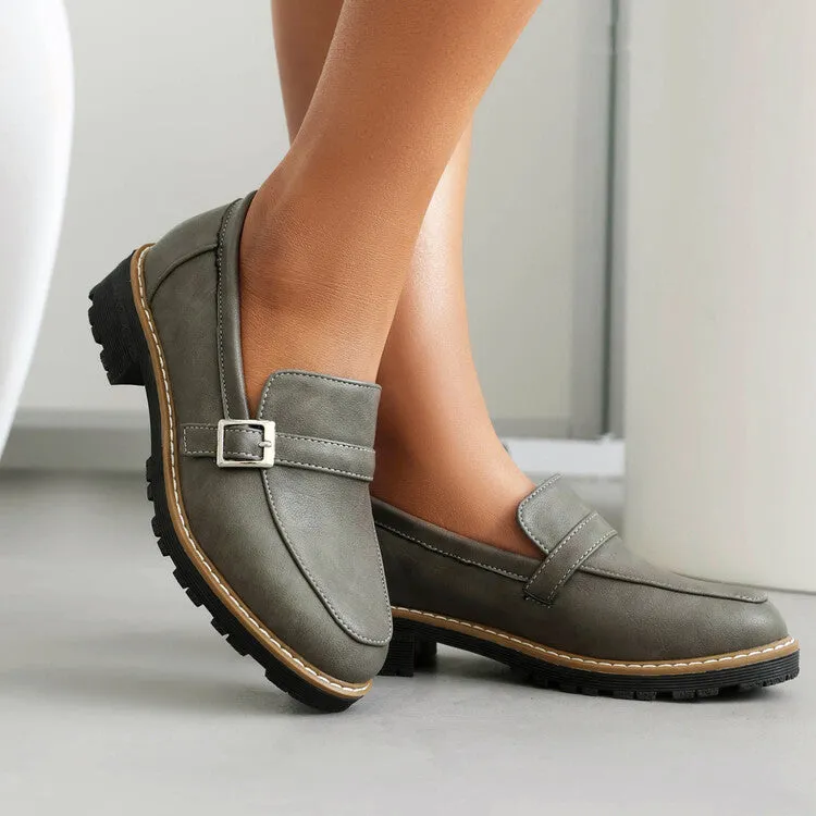 Women's Round Toe Low Heel Loafers Shoes