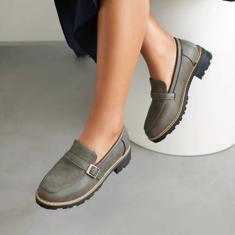 Women's Round Toe Low Heel Loafers Shoes