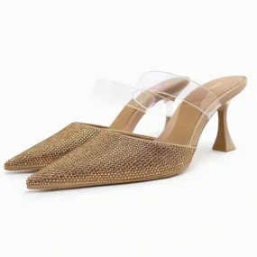 ZARA TRANSPARENT STRAP STONE HEEL - GOLD