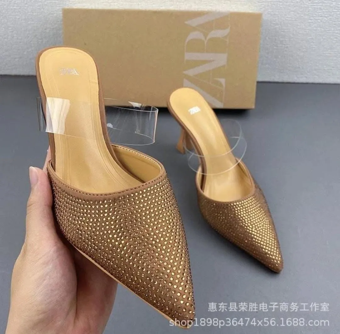 ZARA TRANSPARENT STRAP STONE HEEL - GOLD